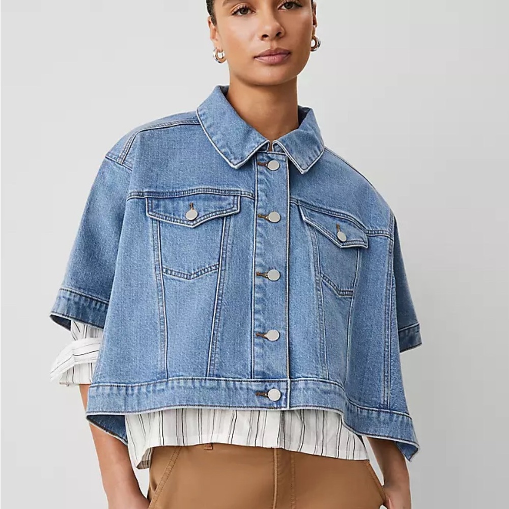 Ann Taylor Denim Poncho Blue Jean Jacket